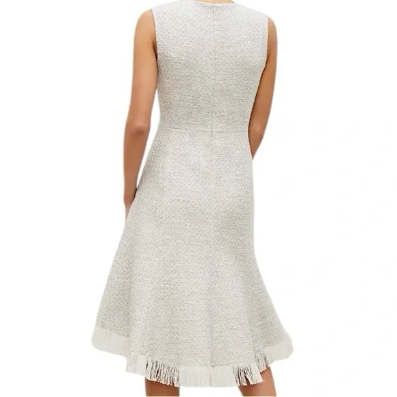 MM LAFLEUR LINDSAY COTTON TWEED SWING DRESS ELEGANT ROMANTIC CAREER Gray Ivory 6 - Picture 5 of 10